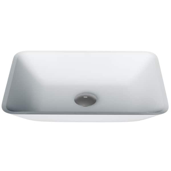 VIGO Matte Shell Sottile White Glass 18 in. L x 13 in. W x 4 in. H Rectangular Vessel Bathroom Sink