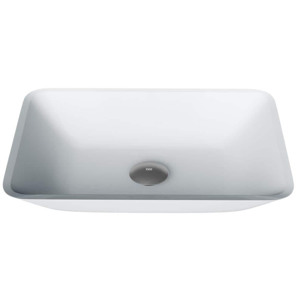 Sottile 18" Frosted Glass Rectangular Above-Counter Vessel Sink - White