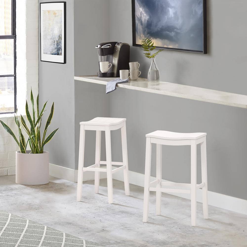 30" White Wood Backless Saddle Bar Stool