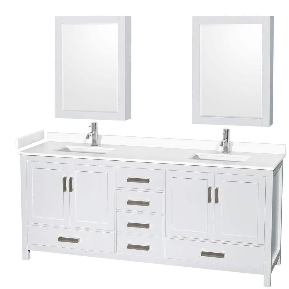 Sheffield 80 in. W x 22 in. D x 35 in. H Double Bath Vanity in White with White Cultured Marble Top and MC Mirrors price history on PriceWatchPro