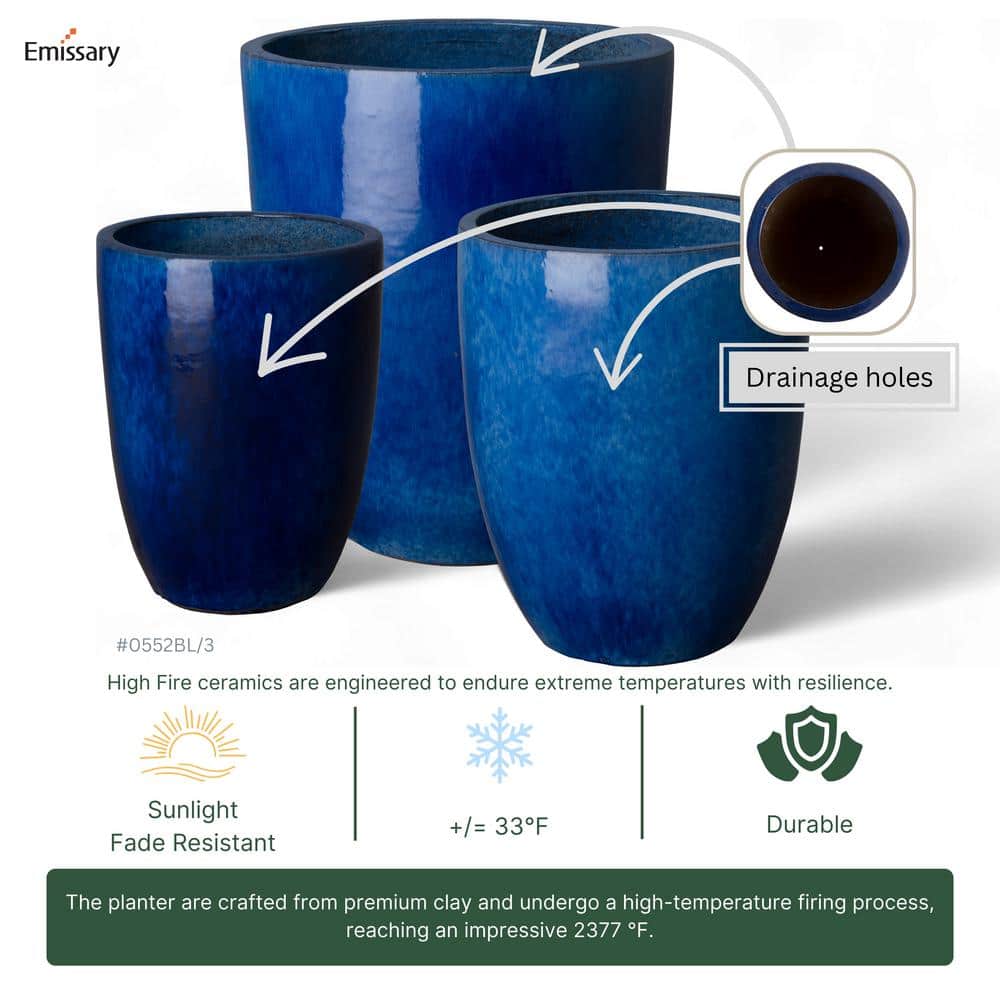 Tall Blue Handmade Ceramic Planter for Indoor/Outdoor Use
