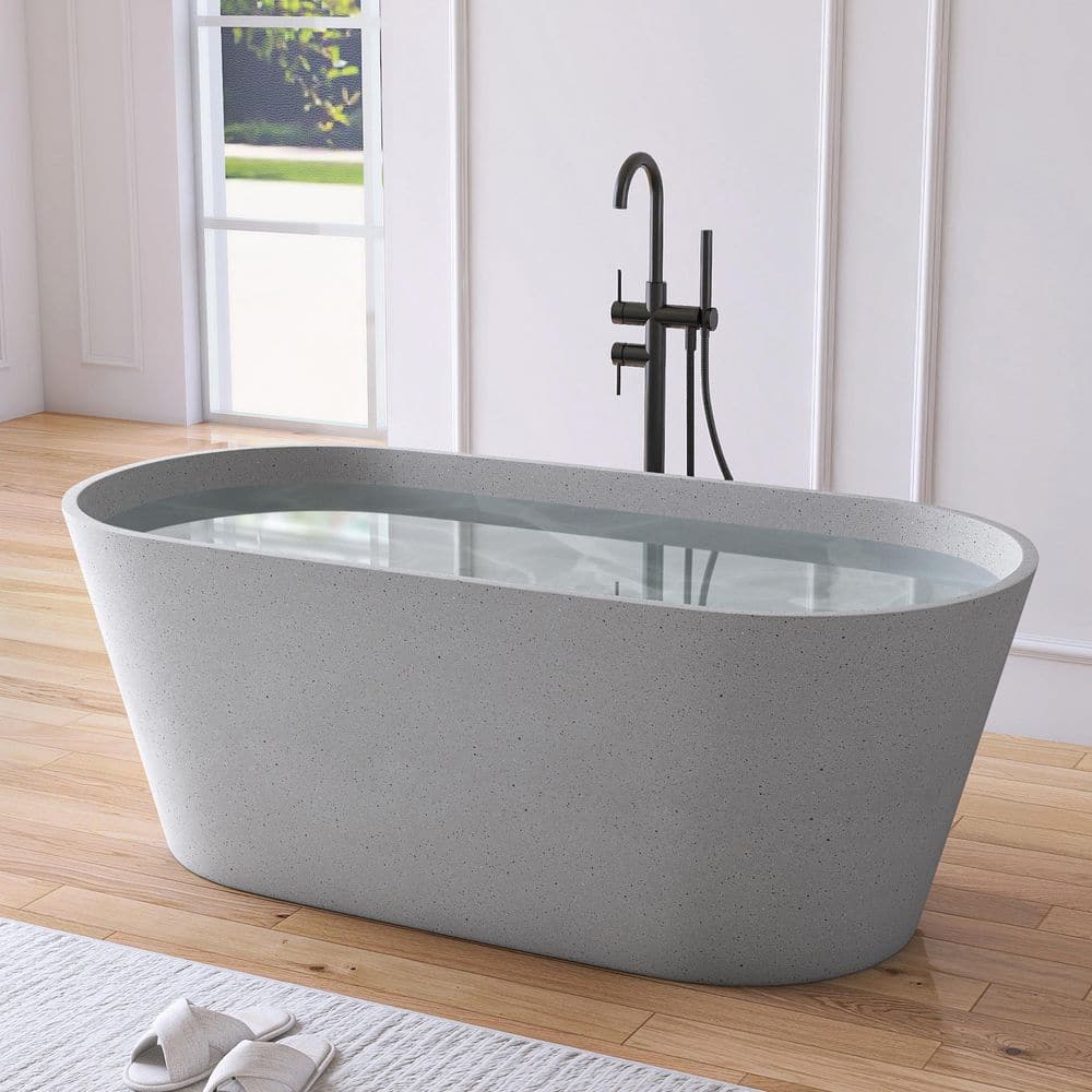 59 in. x 29 in. Terrazzo Stone Solid Surface Flatbottom Freestanding Soaking Bathtub in Light Gray (Outdoor-Compatible) price history on PriceWatchPro