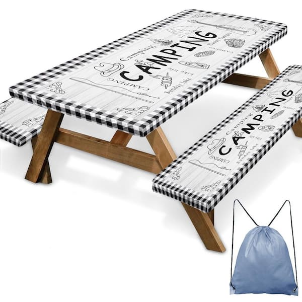 3-Piece 72 in. Picnic Table Cover with Bench Covers, Waterproof Camping Fitted Tablecloth with Drawstring Bag