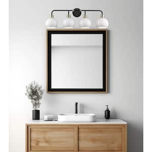 Indigo 30 in. 4-Light Black and White Bathroom Vanity Light Fixture with Metal Shades