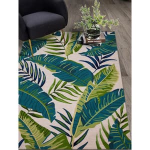 Arlo Ivory 2 ft. x 3 ft. Tropical Hand-Made Indoor/Outdoor Area Rug