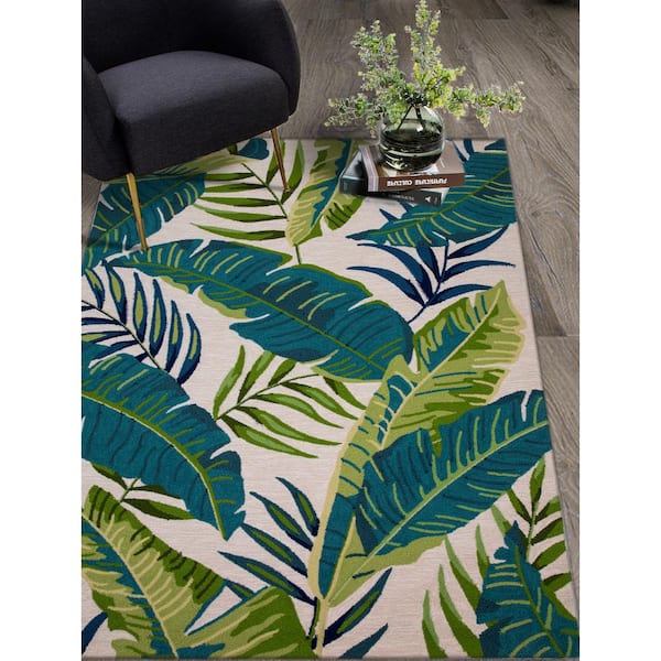 Arlo Ivory 3 ft. x 5 ft. Tropical Hand-Made Indoor/Outdoor Area Rug