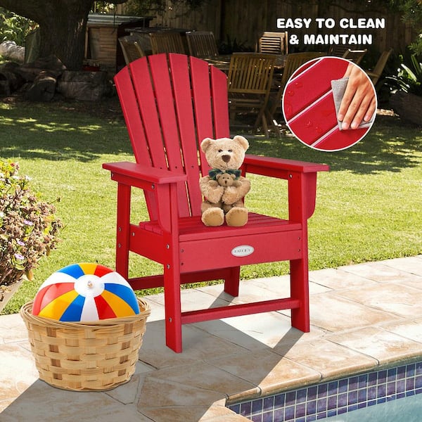Set of 2 Kids Plastic and Wood Patio Adirondack Chair Armchair Weather Resistance Outdoor Chair Red
