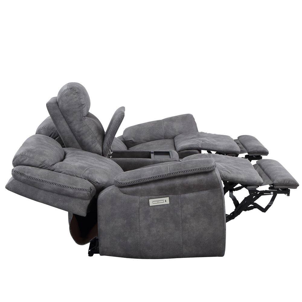 Gray Faux Suede Power Reclining Loveseat with Storage