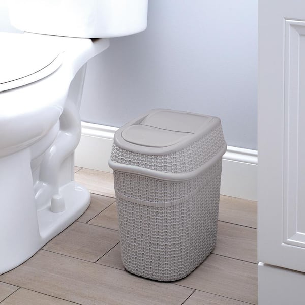 Grey Plastic 5 Litre Mini Swing Top Lid Waste Bin Office Home Bathroom Toilet 