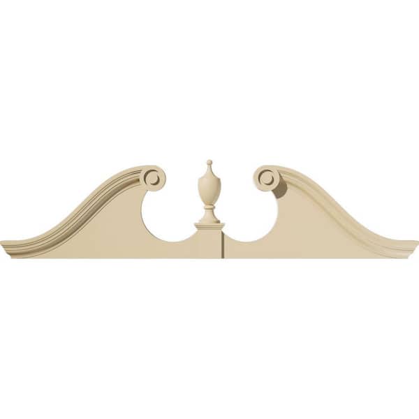 62-in W x 15-1/2-in H x 2-3/4-in P Rams Head Signature Urethane Pediment (Urn Ships Unattached in Box), Primed Tan