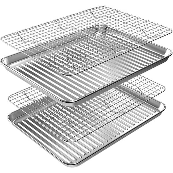 4-Piece Stainless Steel Baking Sheet with Rack Set, Size 18 in. x 12 in. x 1 in.
