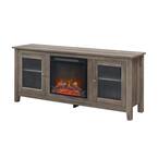 Traditional 58 in. Grey Wash TV Stand fits TV up to 65 in. with Glass Doors and Electric Fireplace