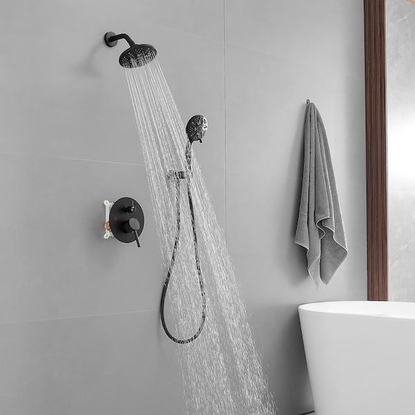 Single Handle 1-Spray Round Rain Shower Faucet 1.8 GPM with Dual Function Pressure Balance Valve in. Matte Black
