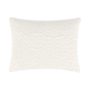 Leonora White Lace Overlay 14 in x 18 in. Throw Pillow