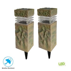 Sand Stone Integrated LED Outdoor Solar Landscape Rock Pillar Path Light (2-Pack)