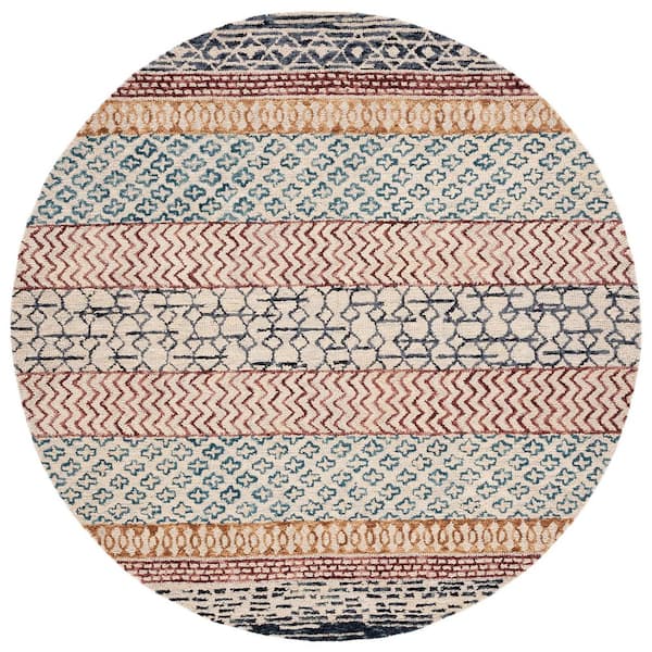 Capri 3 ft. x 3 ft. Ivory/Charcoal Geometric Striped Round Area Rug