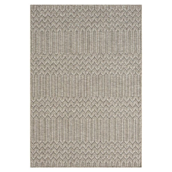 Gray 8 ft. x 10 ft. Woven Chevron Polypropylene Rectangle Indoor/Outdoor Area Rug