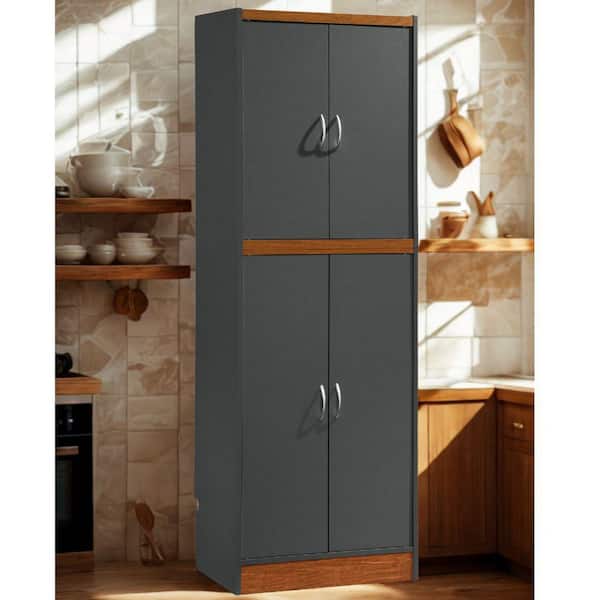 Freestanding Grey Wood 24 in. Wide Kitchen Pantry Cabinet with Removable Shelves, Space-Saving Storage Organizer