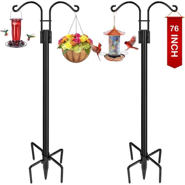Misopily Double Shepherds Hooks Outdoor Heavy Duty Garden Pole for Bird Feeder Plant Baskets Solar Lanterns 2-Pack