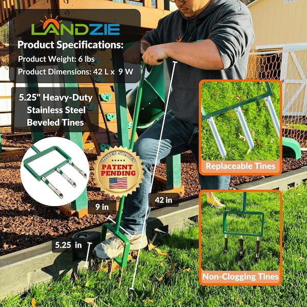 Landzie Hollow Tine Lawn Aerator Tool 42 in. Core Aerator and Grass Aeration Tool Lawn Tools L AER FRK 1 The Home Depot