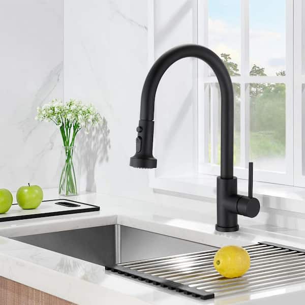 Unbranded Single Handle Pull Down Sprayer Kitchen Faucet Stainless Steel with 360° Swivel Cold Hot Water Tap in Matte Black