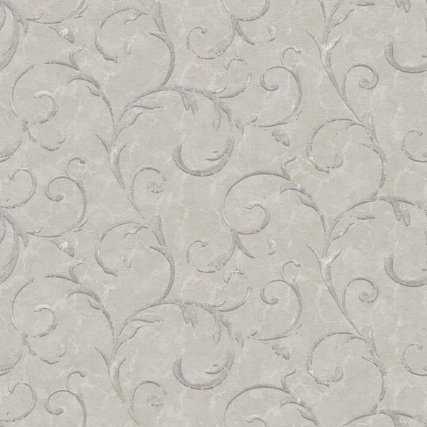 Unbranded Palazzo 2 Collection Grey Scroll Damask Vinyl on Non-woven Non-pasted Wallpaper Roll