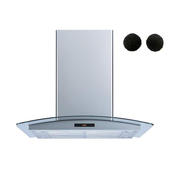 Winflo 30 in. 475 CFM Convertible Island Range Hood in Stainless Steel and Glass with Mesh, Charcoal Filters and Touch Control