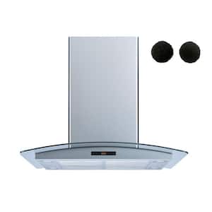 36 in. 475 CFM Convertible Island Range Hood in Stainless Steel and Glass with Mesh, Charcoal Filters and Touch Control