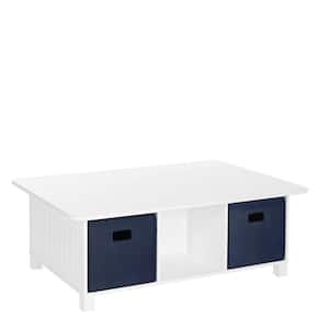 White 6-Cubby Storage Kids Activity Table with Navy Bins (2-Piece)