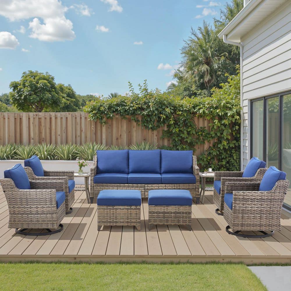 GlideRail Gray Swivel Glider Wicker Patio Conversation Set with Blue Olefin 4 In. Thick Cushions/Sofa (9-Piece) price history on PriceWatchPro