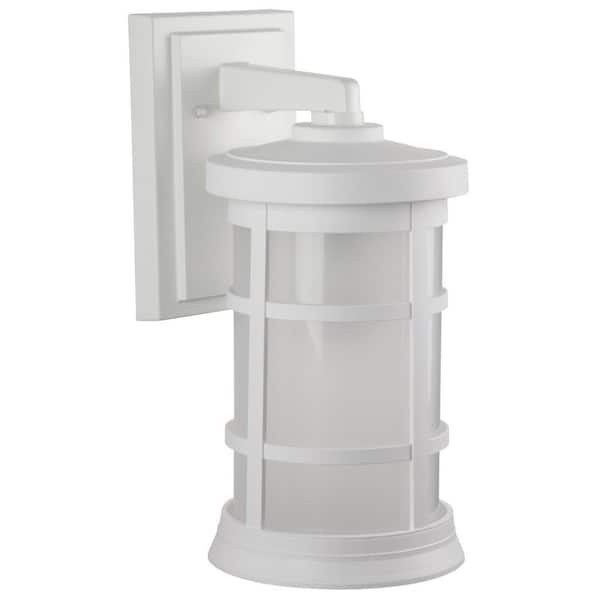 SOLUS Artisan Large Cylinder 15.25 in. White Composite Outdoor Hardwired Lantern Sconce with Frosted Diffuser 4000K LED