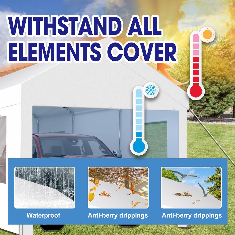 10' x 20' White Portable Steel Garage with Windows
