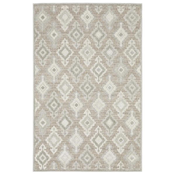 AVERLEY HOME Tudor Beige Doormat 3 ft. x 5 ft. Oriental Ikat Lattice Polypropylene Mixed Pile Indoor Area Rug