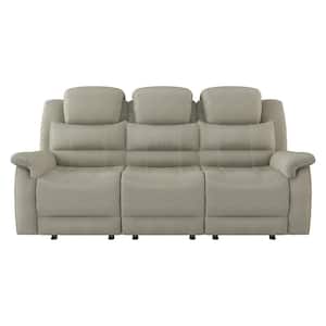 Rosnay 83.5 in. W Straight Arm Microfiber Rectangle Manual Reclining Sofa with Center Drop-Down Cup Holders in. Gray