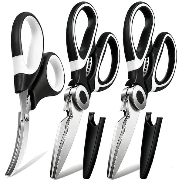 3-Pack Food Grade All Purpose Kitchen Scissors, Heavy Duty Stainless Steel Cooking Shears, Dishwasher Safe with Sheath
