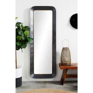 70 in. x 25 in. Concaved Rectangle Framed Black Wall Mirror with Gold Detailing