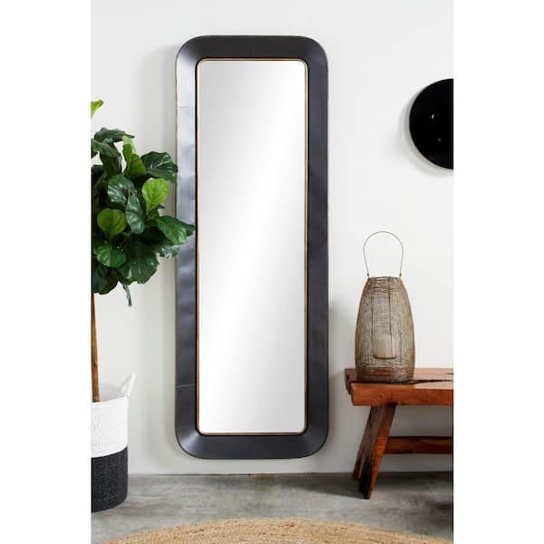 Litton Lane 70 in. x 25 in. Concaved Rectangle Framed Black Wall Mirror with Gold Detailing