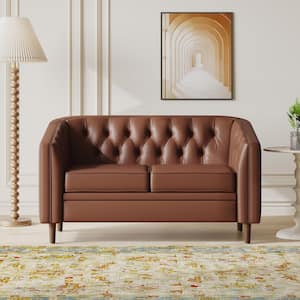 Brookover 55.50 in. W Cognac Brown and Espresso Faux Leather Tufted Loveseat (2-Seat)