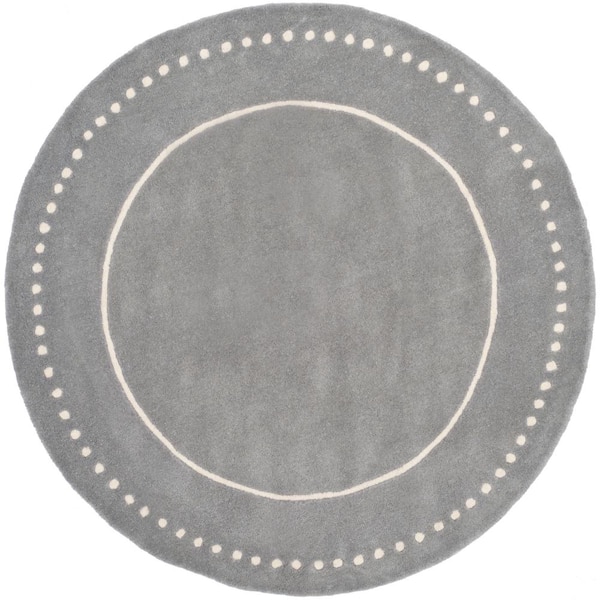 SAFAVIEH Bella Silver/Ivory Doormat 3 ft. x 3 ft. Dotted Border Round Area Rug