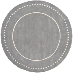 Bella Silver/Ivory 7 ft. x 7 ft. Dotted Border Round Area Rug