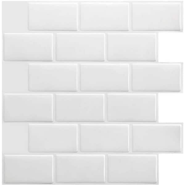 Ejoy 12 in. x 12 in. 3D White Vinyl Mosaic Self-Adhesive Gel Backsplash Tile (Set of 20)