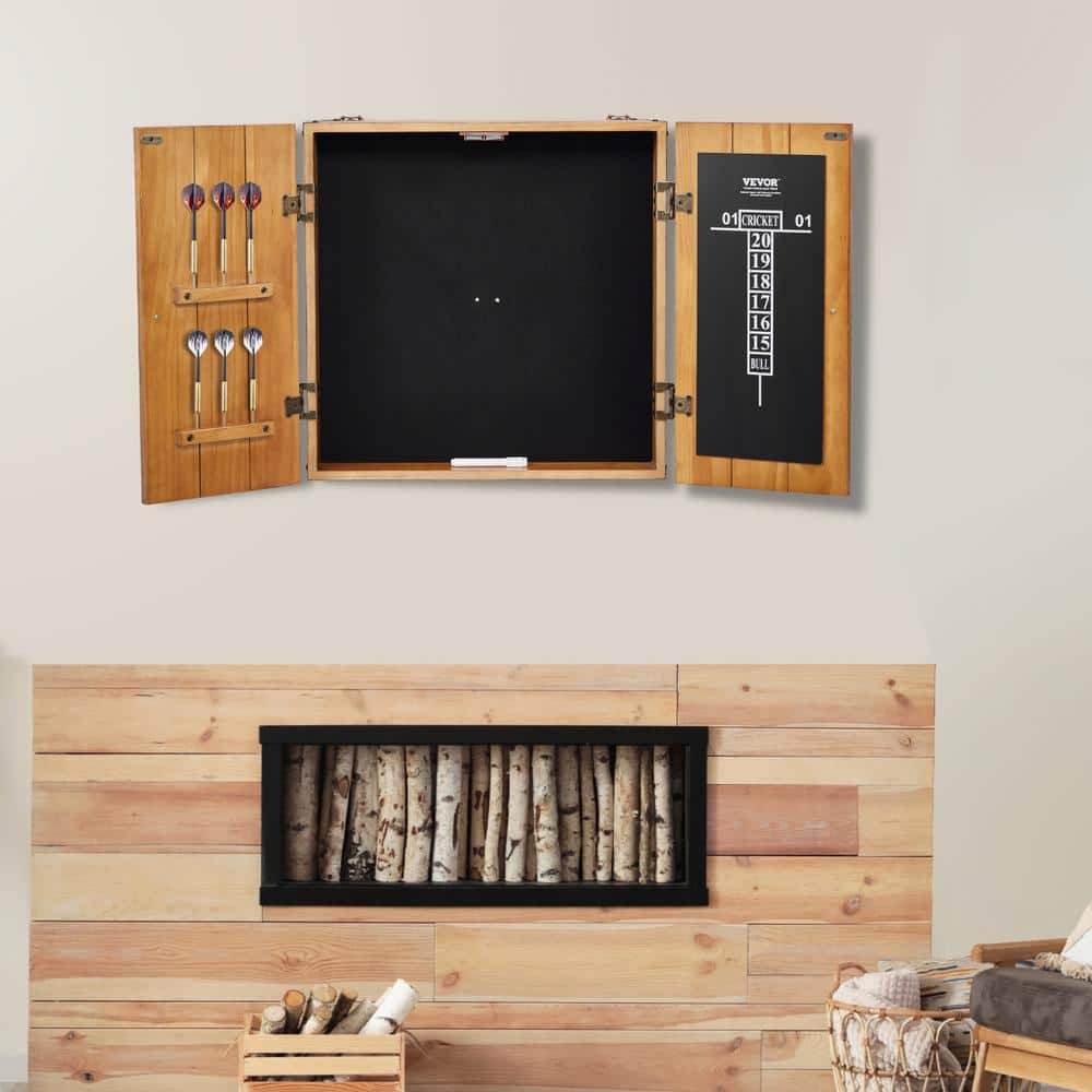 Rustic Solid Wood Dartboard Cabinet with Vintage Brass Hardware
