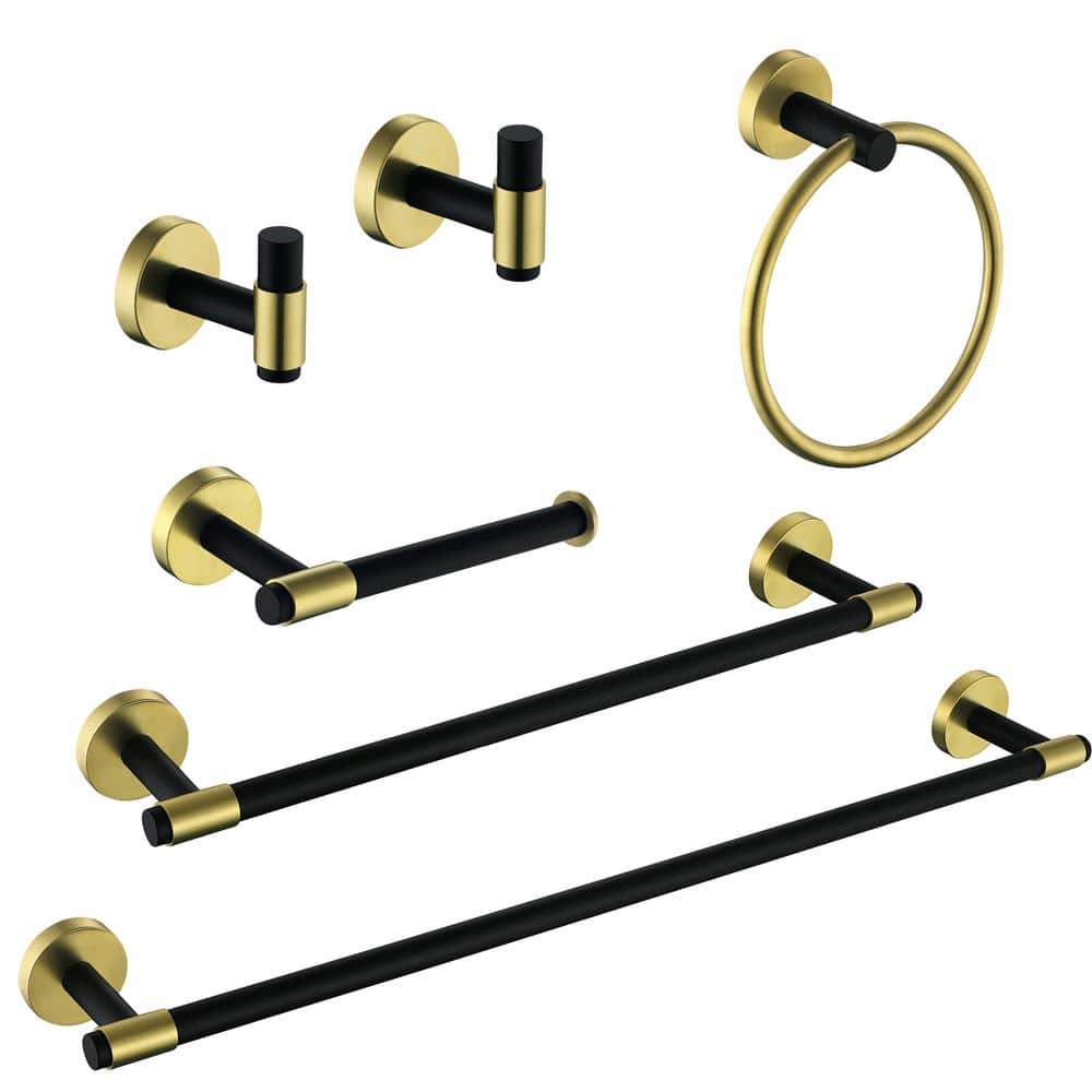 Langsun 4-Piece Bath Hardware Set with Towel Ring Toilet Paper Holder and  Towel Hook in Black/Gold LS13 - The Home Depot