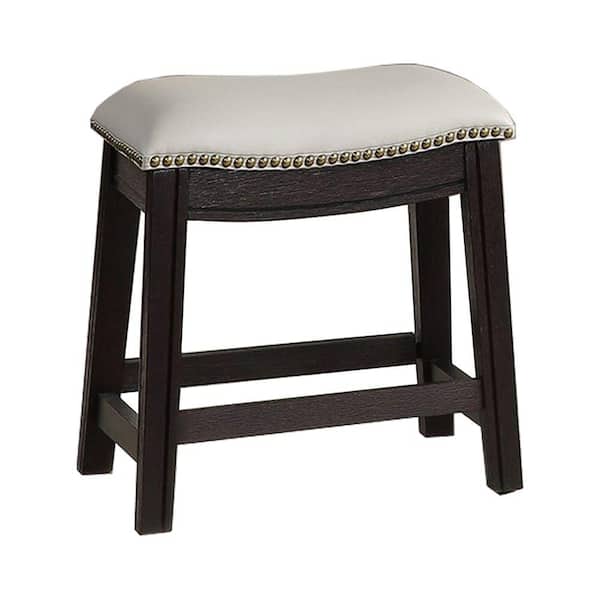 Benjara 18 in. H Gray Curved Leatherette Stool with Nailhead Trim (Set of 2)