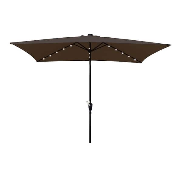 Boosicavelly 10 ft. x 6.5 ft. Outdoor Patio Chocolate Solar LED Lighted Market Umbrellas with Crank and Push Button Tilt