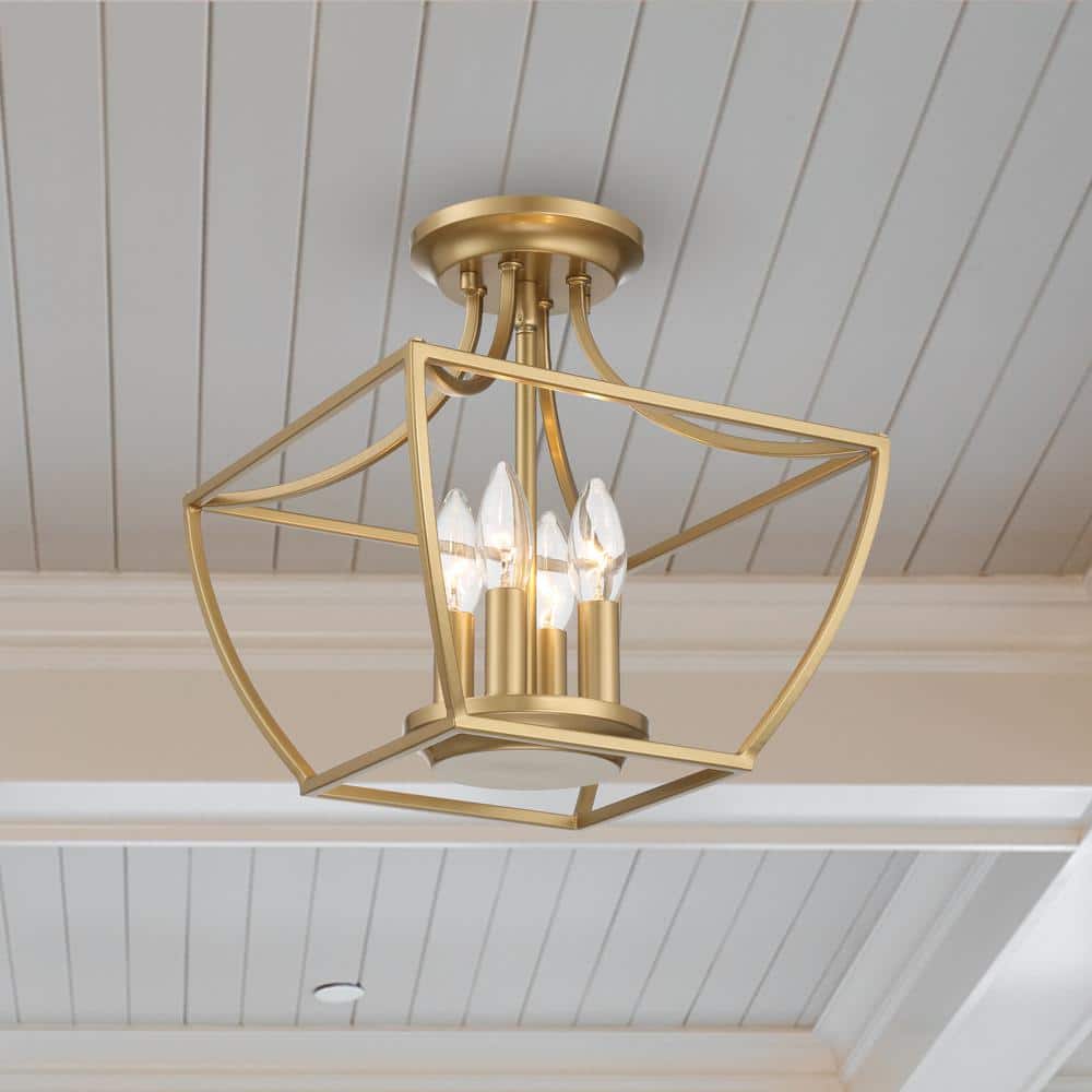 Wethersfield 11 in. 4-Light Vintage Gold Square Cage Semi-Flush Mount Ceiling Light price history on PriceWatchPro