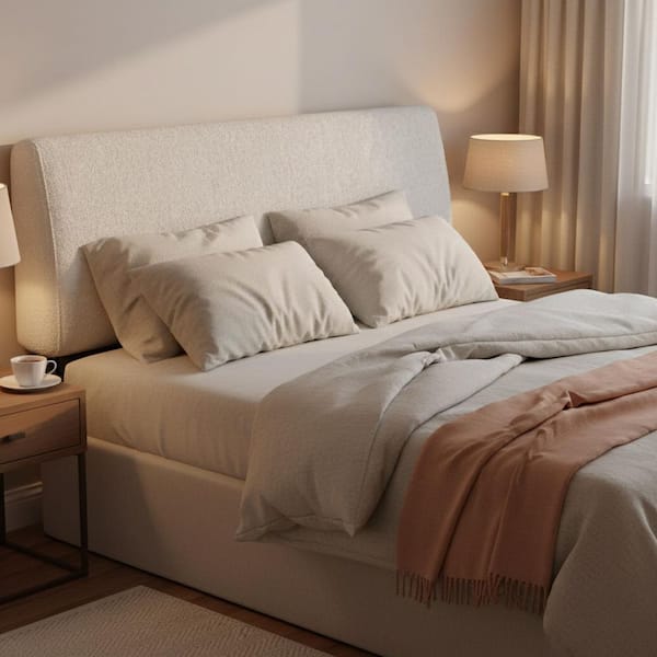 PINMOCO Beige Full Ergonomic Upholstered Foam Headboard Adjustable Headboard