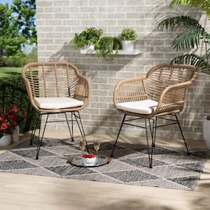 Giorgia Wicker Outdoor Lounge Chair with White Cushions (Set of 2)