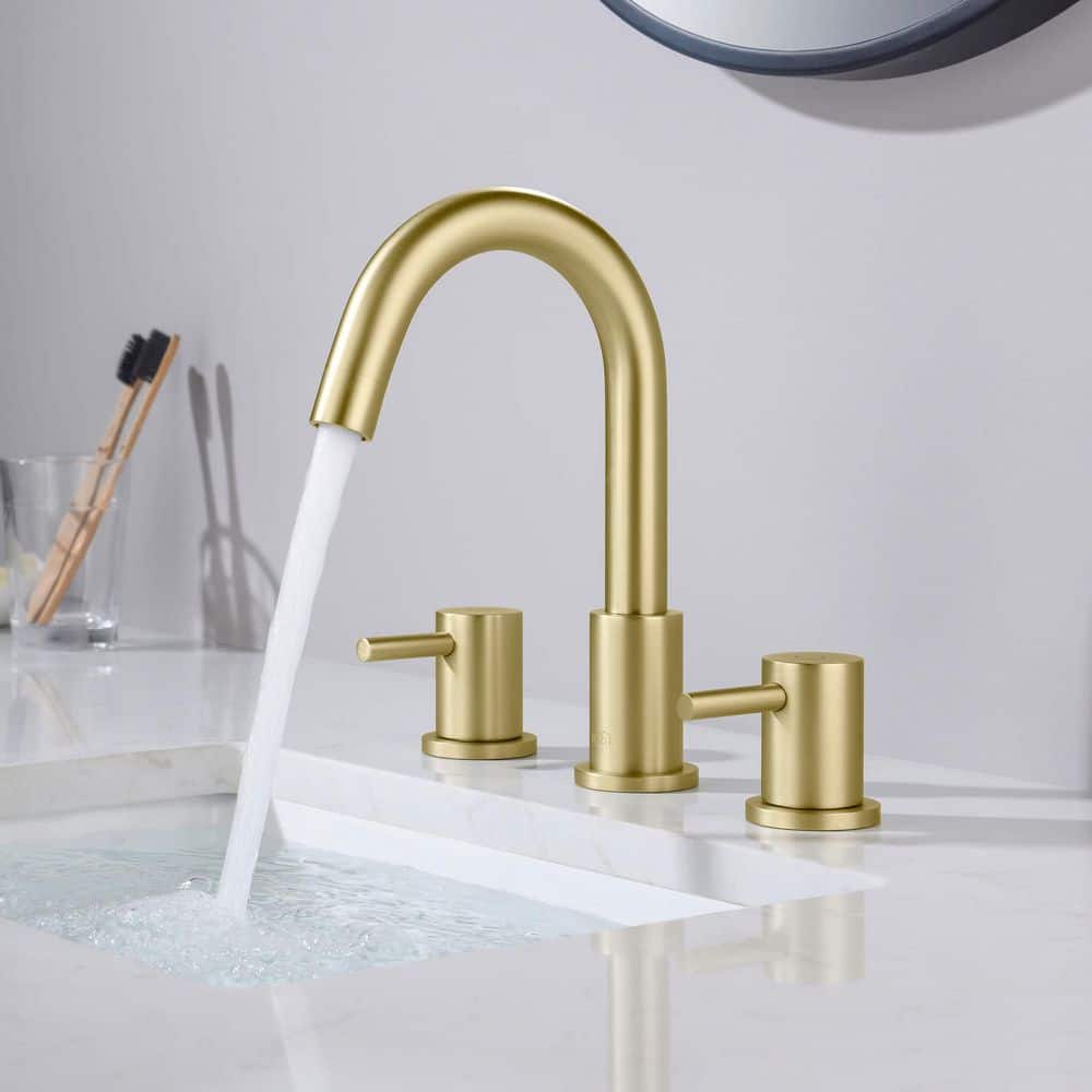 Elegant Brushed Gold Circular Widespread Bathroom Faucet