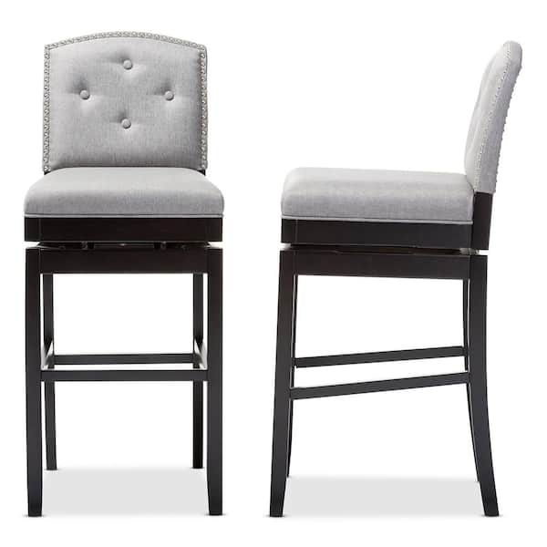 Baxton Studio Ginaro Gray Fabric Upholstered 2 Piece Bar Stool Set